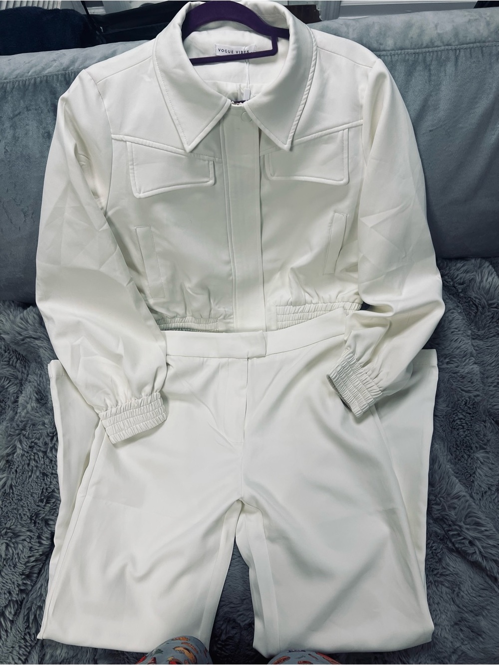 NWT Vogue Vibes White Utility Button-Front Jacket & Wide-Leg Pants 2PC Set